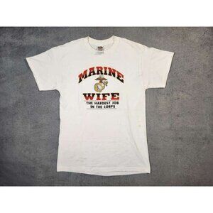 VINTAGE USMC Shirt Adult Womens Medium White Marine Wife Hardest Job In The Corp